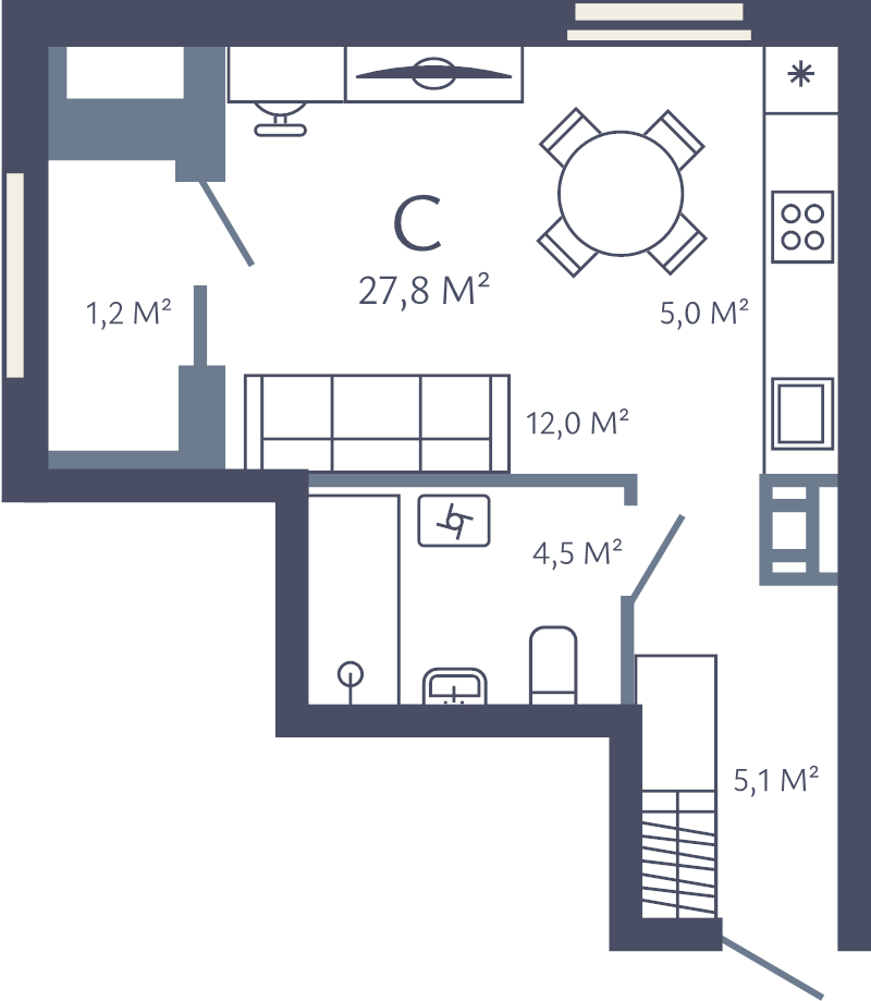 Студия 27,8 м²