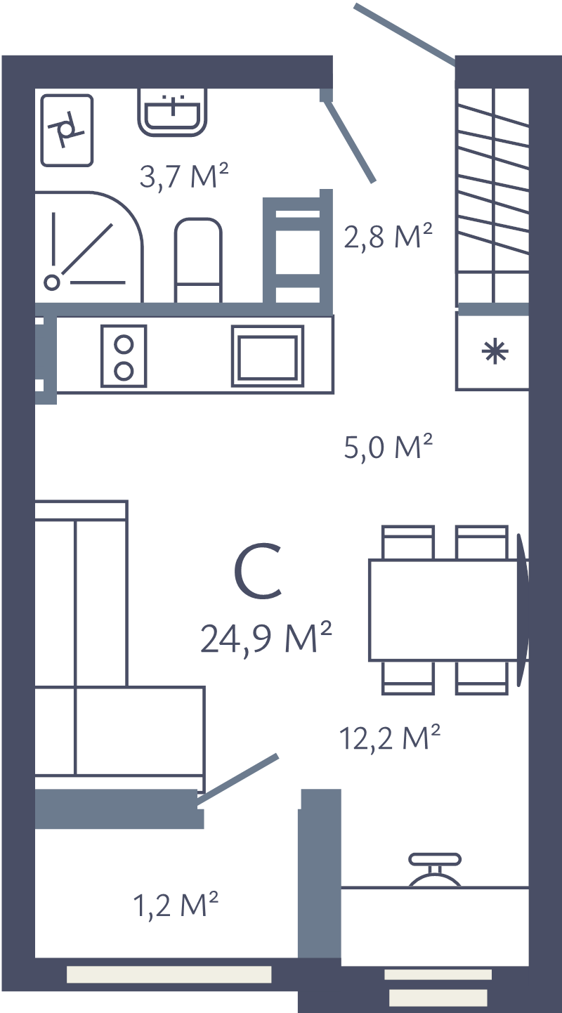 Студия 24,9 м²