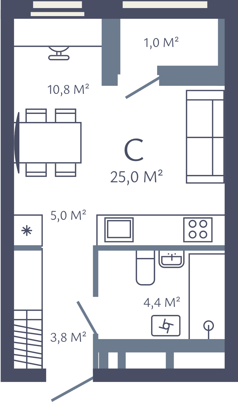Студия 25 м²
