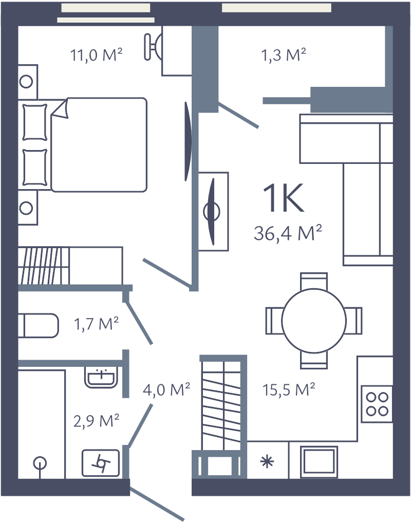 2 ккв (Евро) 36,4 м²
