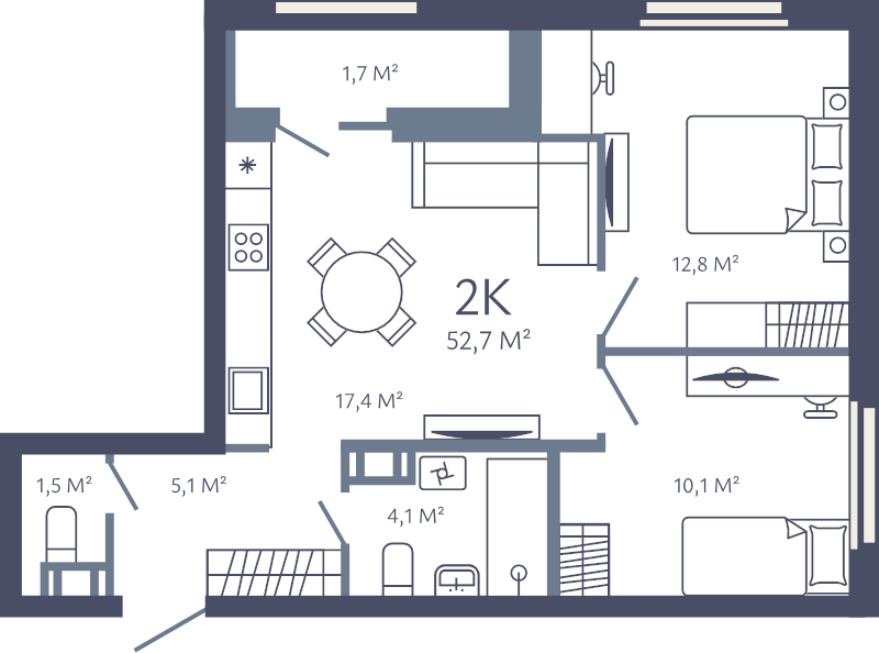 3 ккв (Евро) 52,7 м²