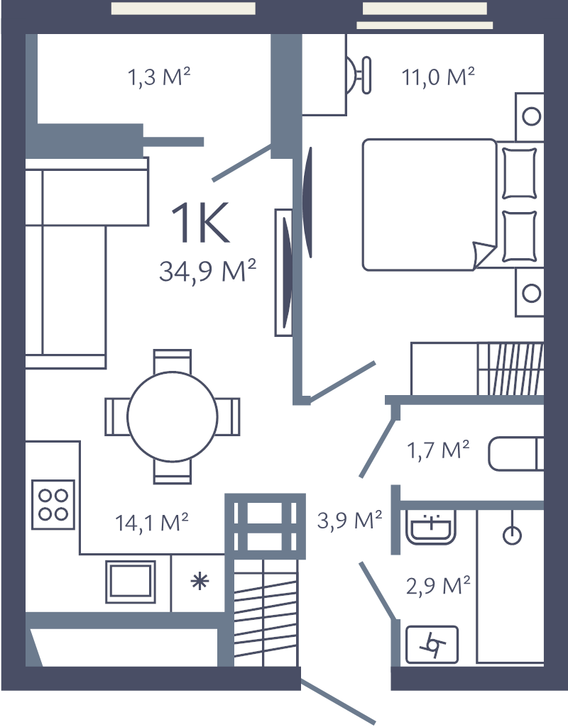 1 ккв 34,9 м²