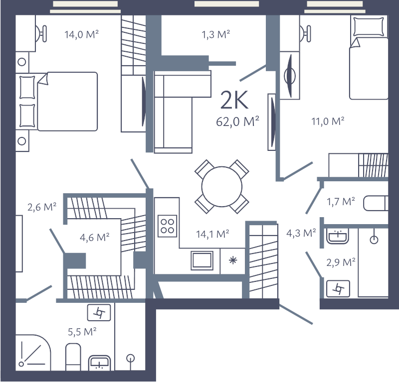 2 ккв 62 м²
