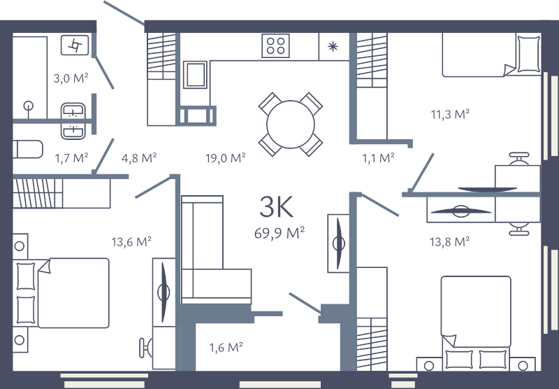 4 ккв (Евро) 69,9 м²