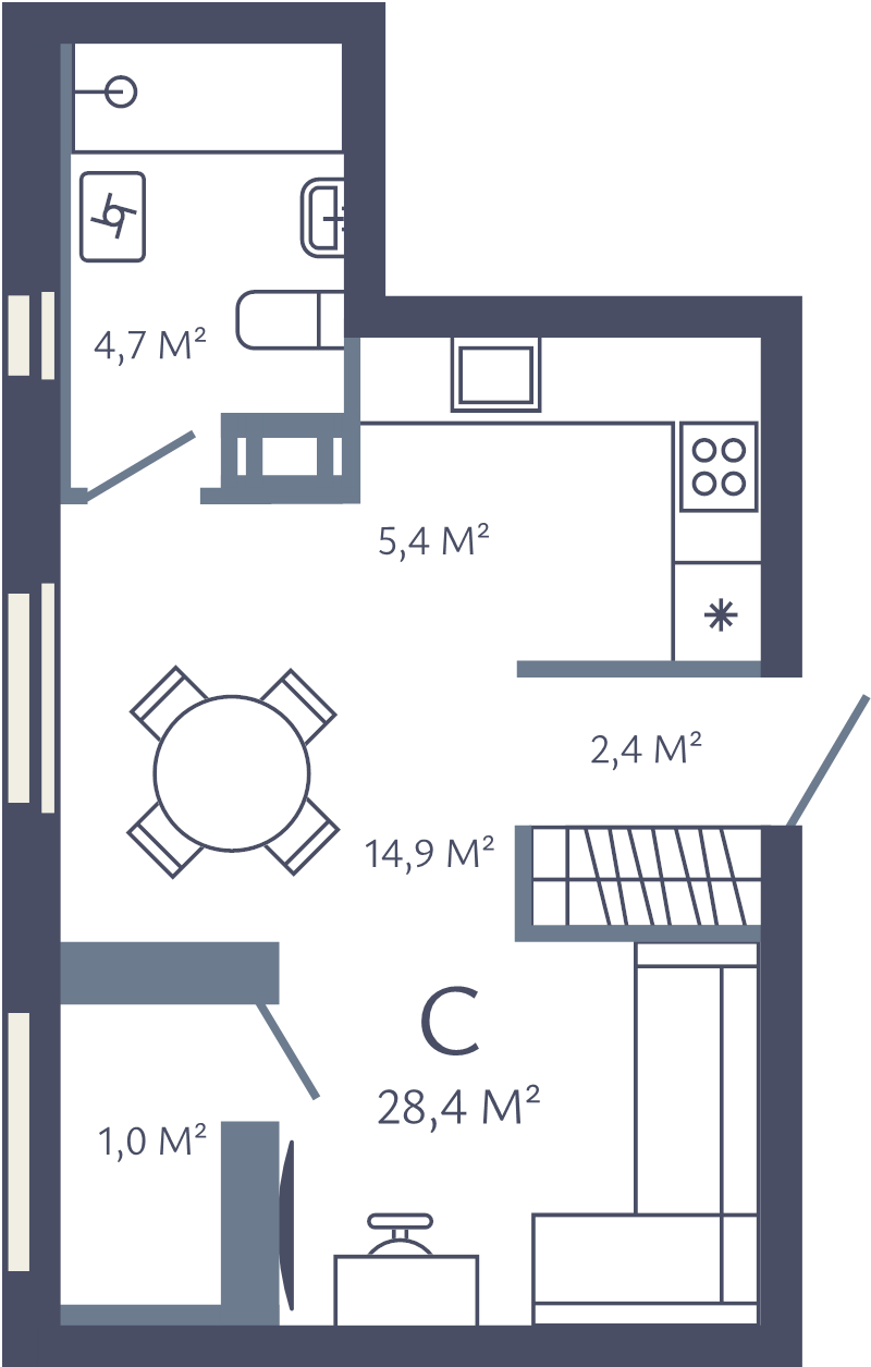 Студия 28,4 м²