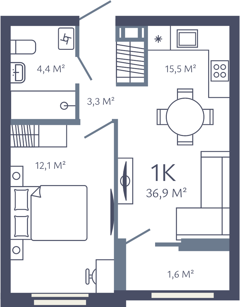 2 ккв (Евро) 36,9 м²