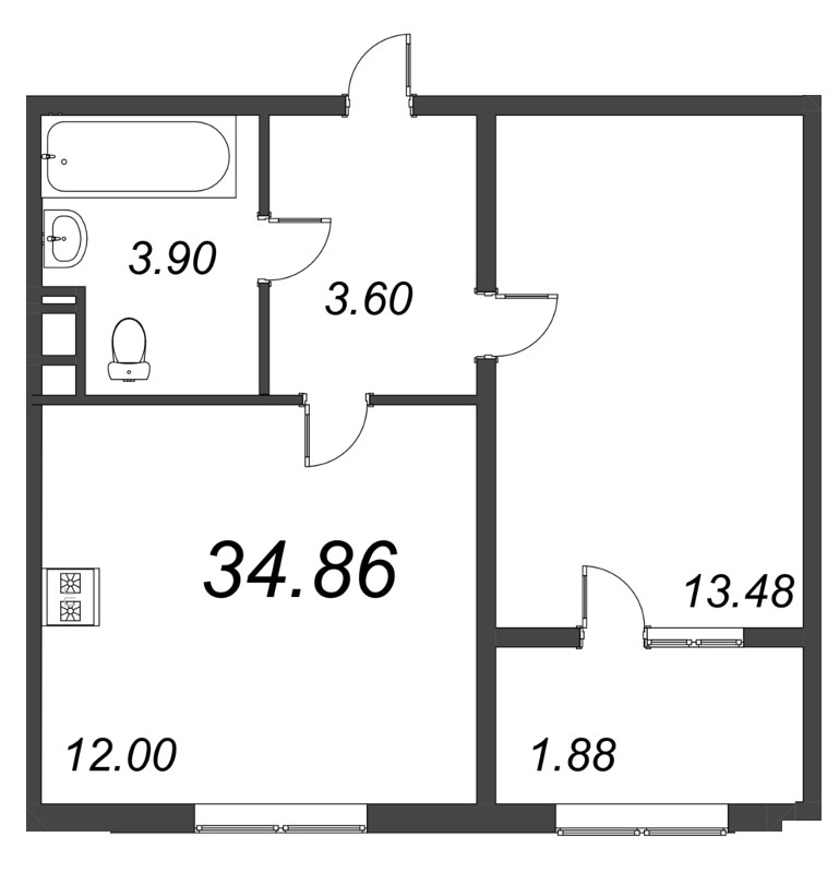 1 ккв 38,3 м²