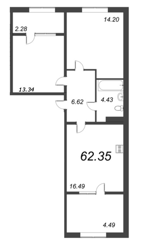 2 ккв 64,3 м²