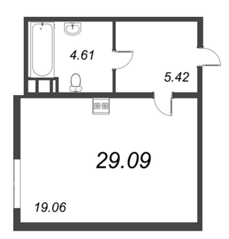 Студия 29,6 м²