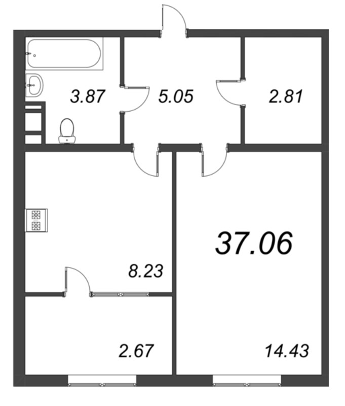 1 ккв 43,5 м²