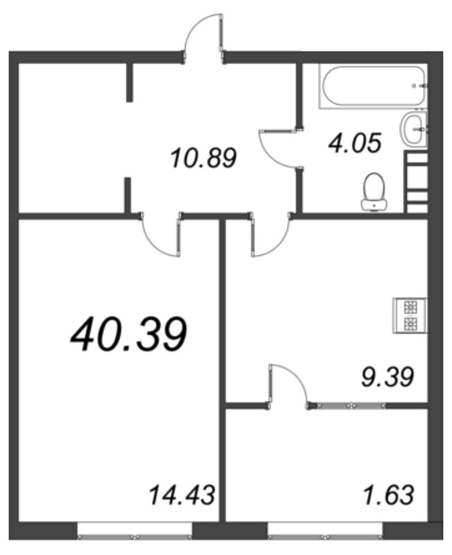 1 ккв 43,9 м²