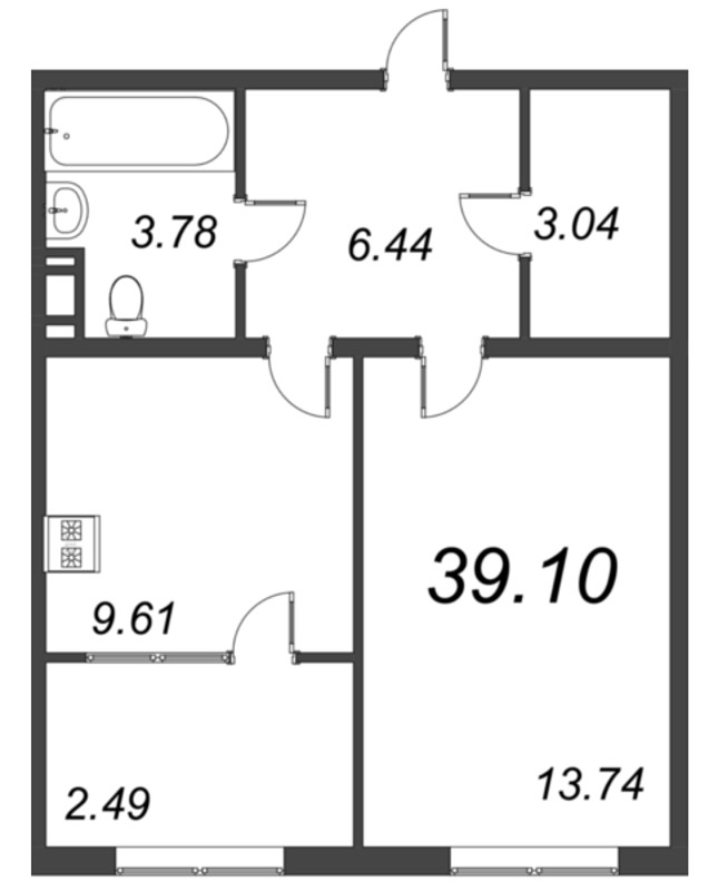 1 ккв 39,3 м²
