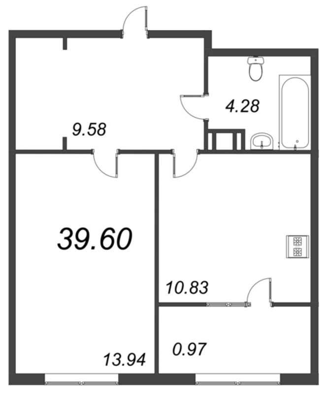 1 ккв 43,3 м²