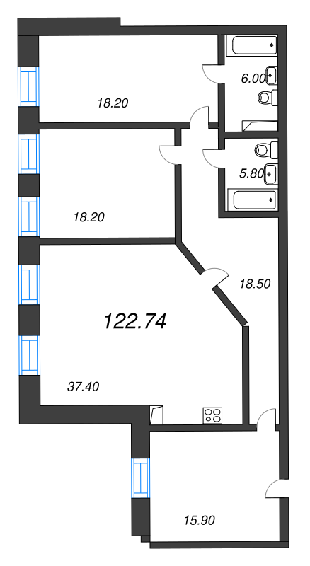 3 ккв (Евро) 120,4 м²