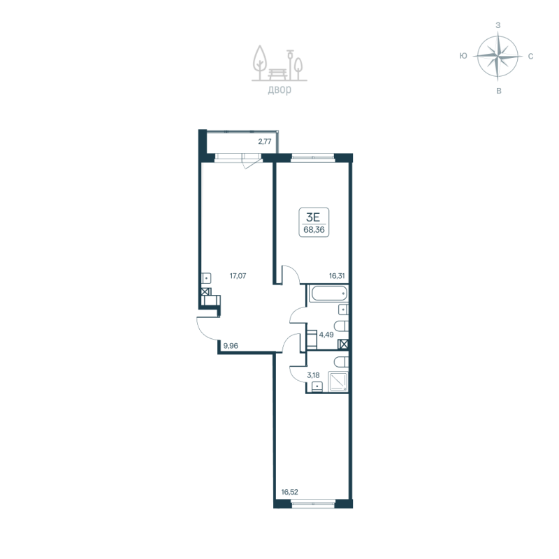 3 ккв (Евро) 68,4 м²
