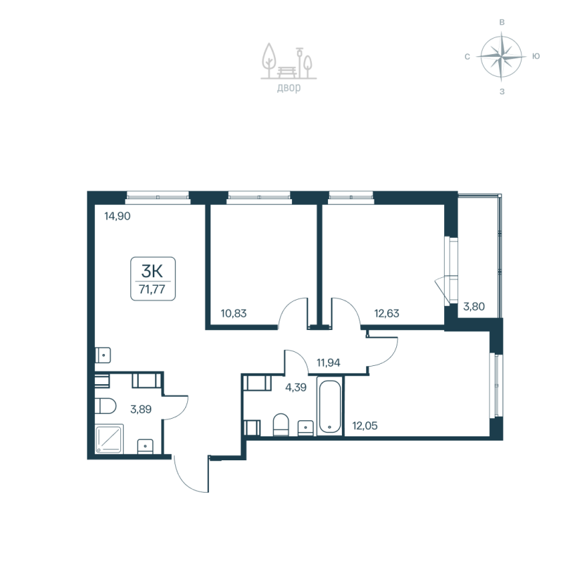 3 ккв 71,8 м²
