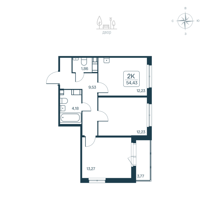 2 ккв 54,4 м²