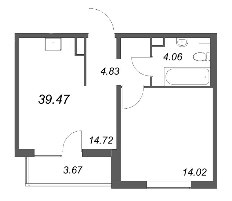 1 ккв 39,5 м²
