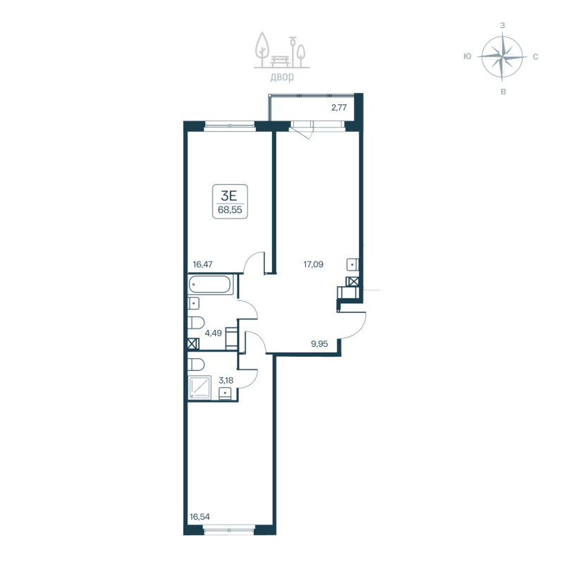 3 ккв (Евро) 68,6 м²