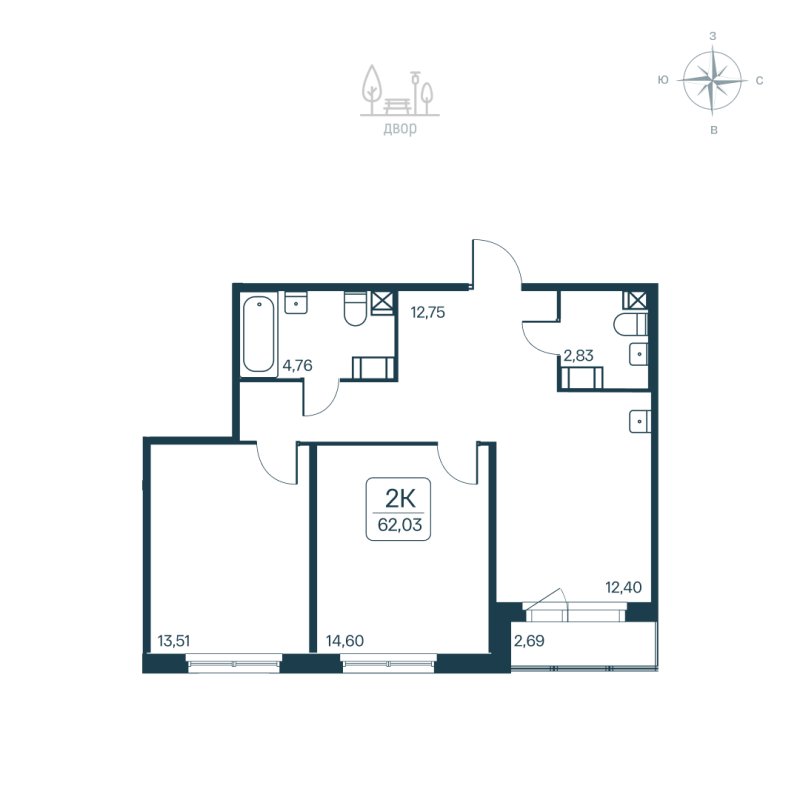 2 ккв 62 м²