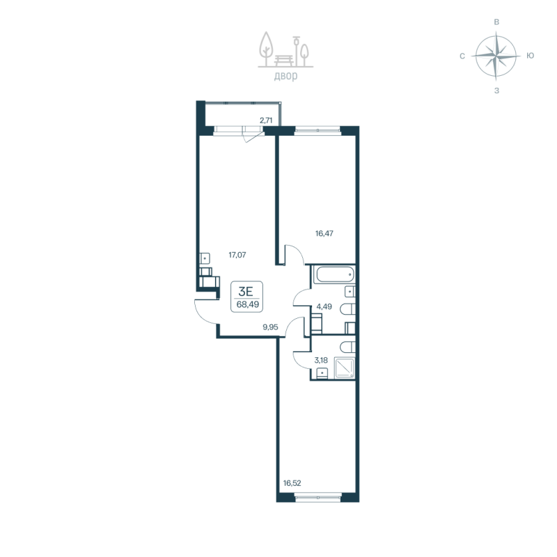 3 ккв (Евро) 68,5 м²