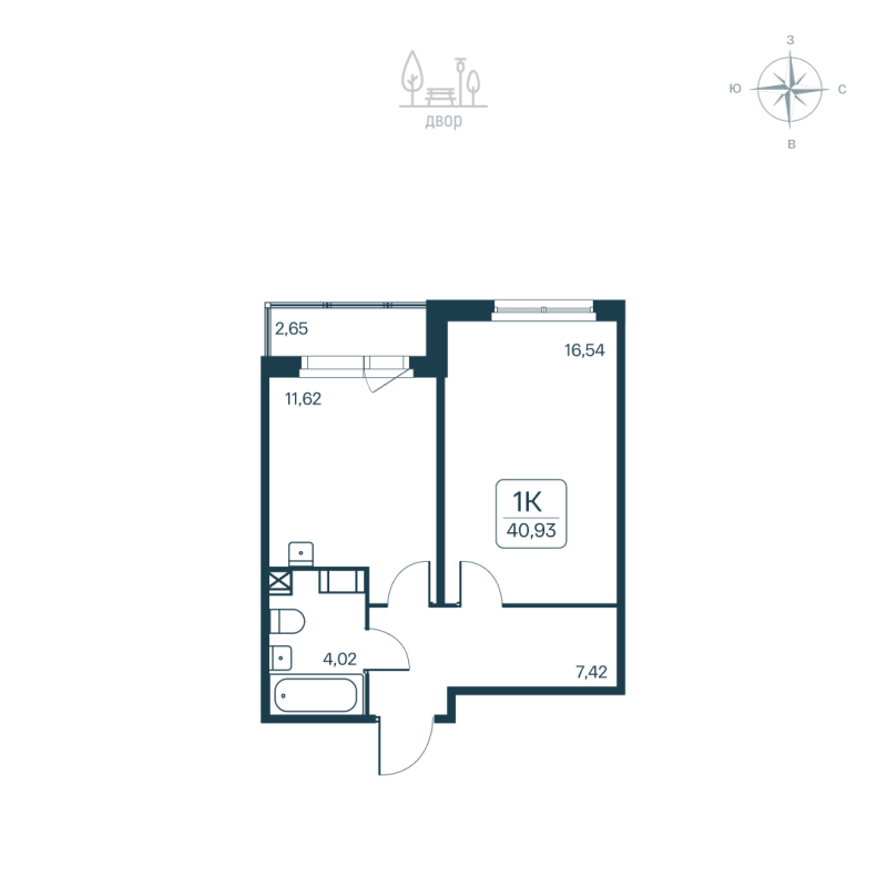 1 ккв 40,9 м²