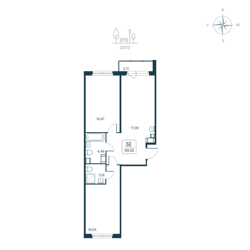 3 ккв (Евро) 68,5 м²