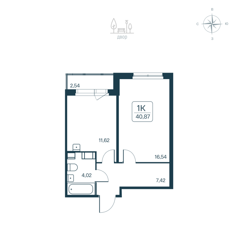 1 ккв 40,9 м²