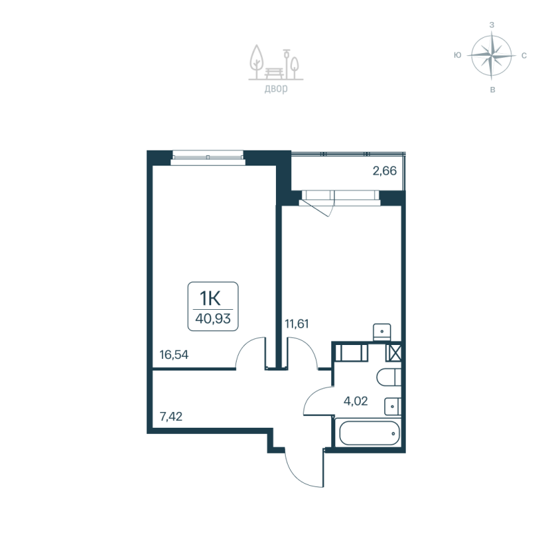 1 ккв 40,9 м²