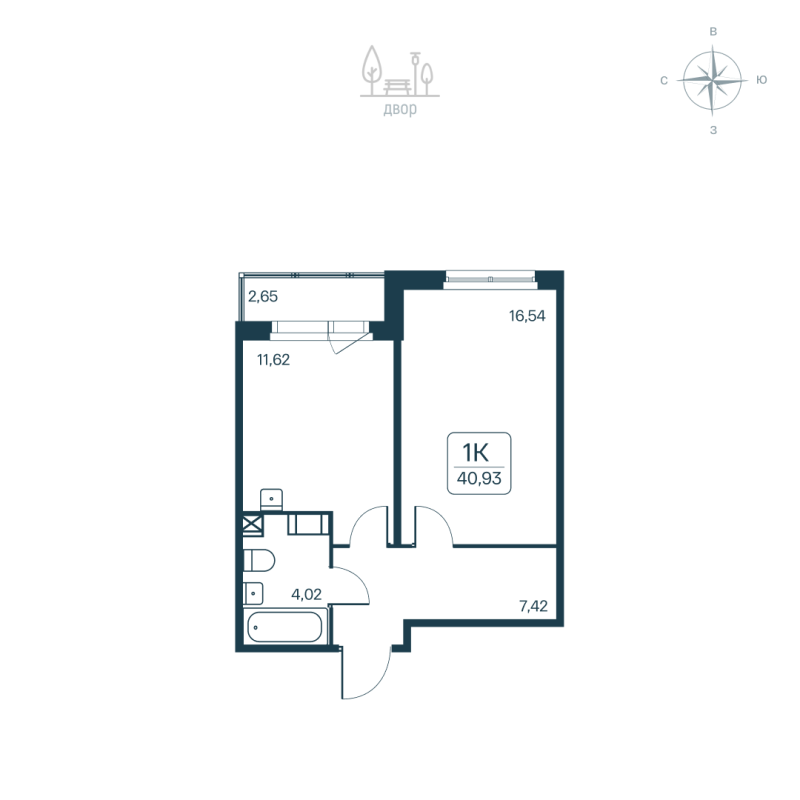 1 ккв 40,9 м²