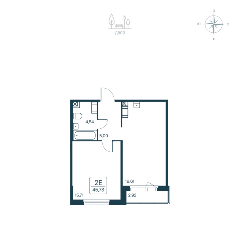 2 ккв (Евро) 45,7 м²