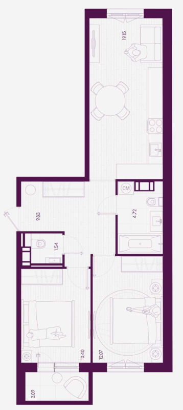 2 ккв 58,6 м²
