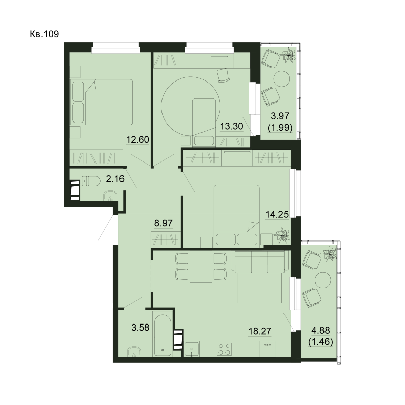 4 ккв (Евро) 76,4 м²