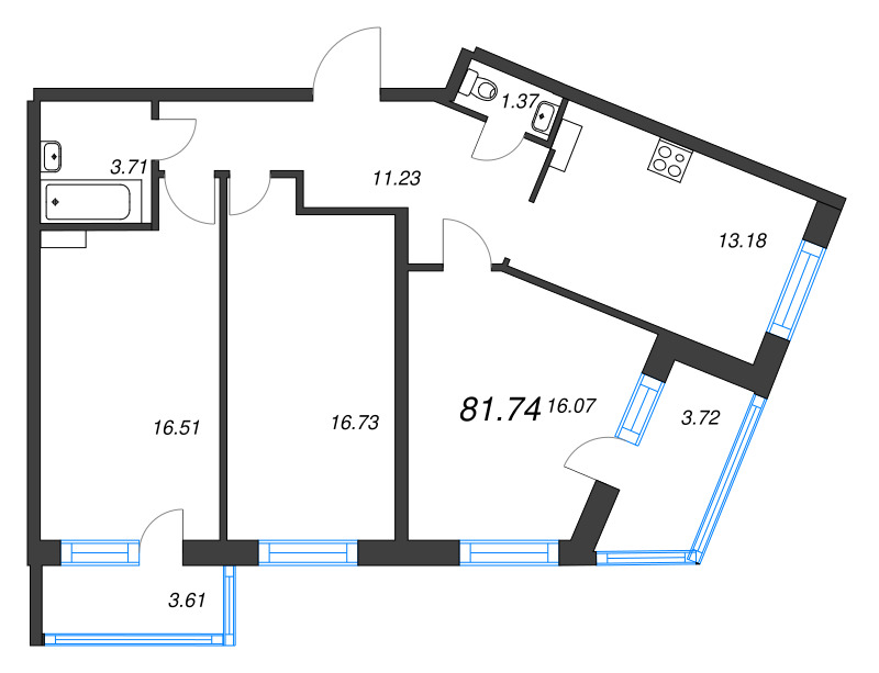 3 ккв 81,7 м²