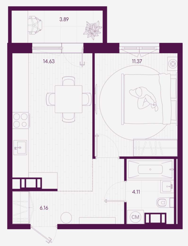 1 ккв 37,4 м²