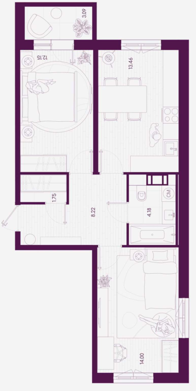 2 ккв 54,7 м²