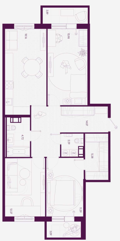 3 ккв 86,4 м²