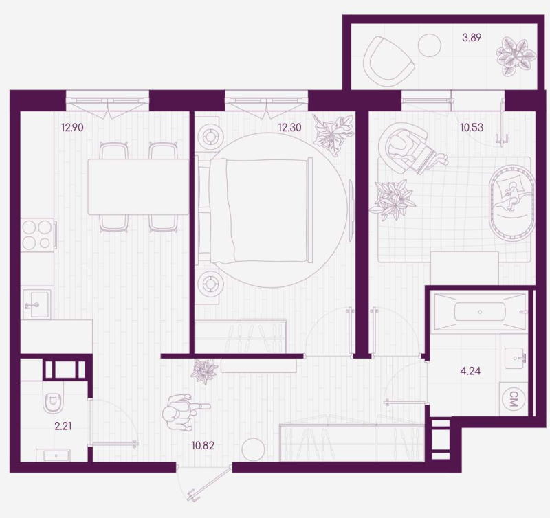 2 ккв 53,5 м²
