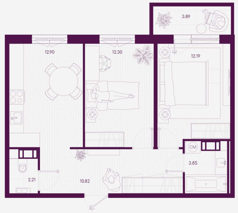 2 ккв 55,4 м²