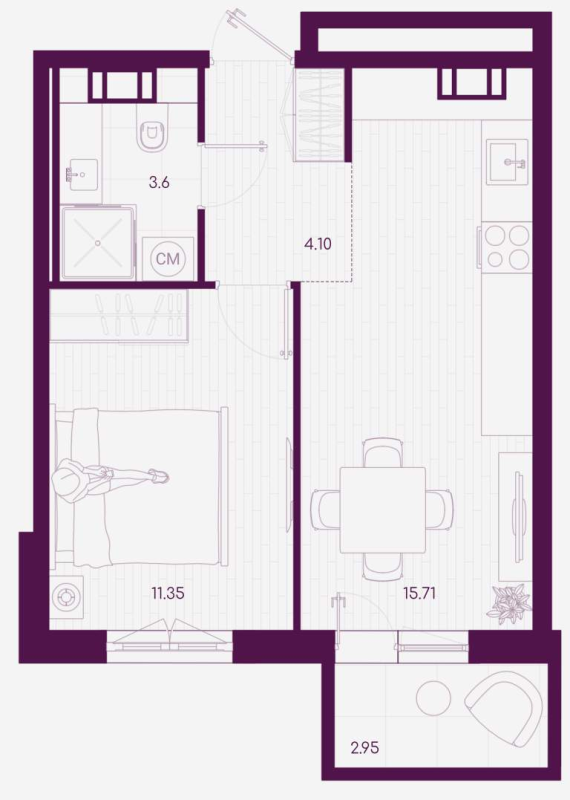 1 ккв 35,7 м²