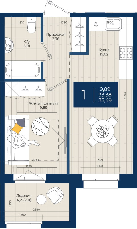 2 ккв (Евро) 35,5 м²