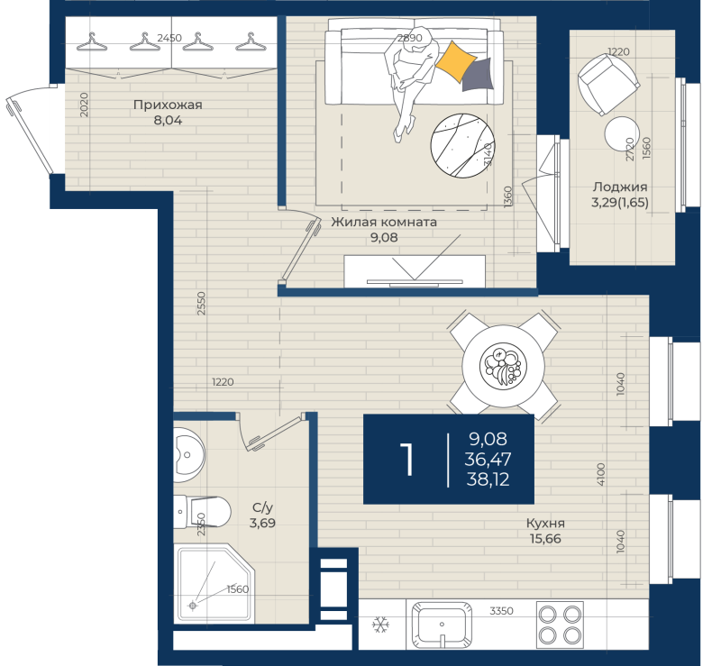 2 ккв (Евро) 38,1 м²