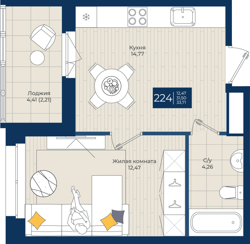 1 ккв 33,7 м²