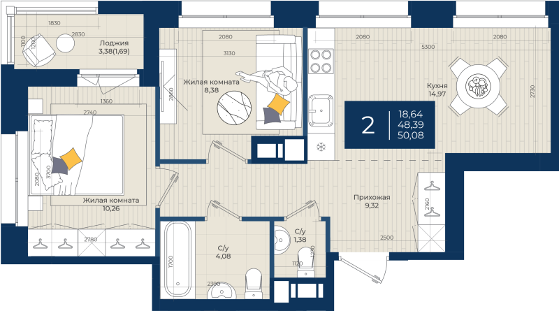 2 ккв 50,1 м²