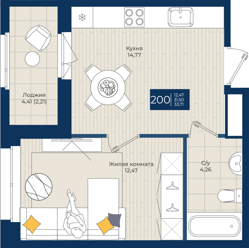1 ккв 33,7 м²