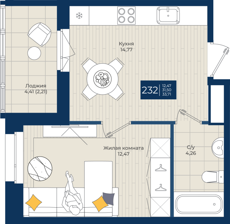 1 ккв 33,7 м²