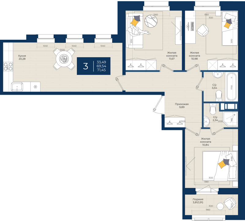 4 ккв (Евро) 71,5 м²