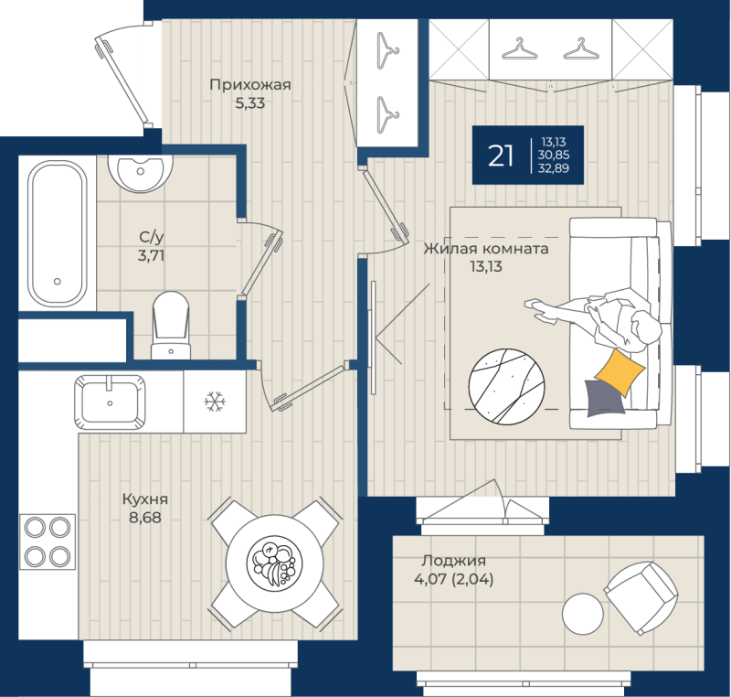 1 ккв 32,9 м²