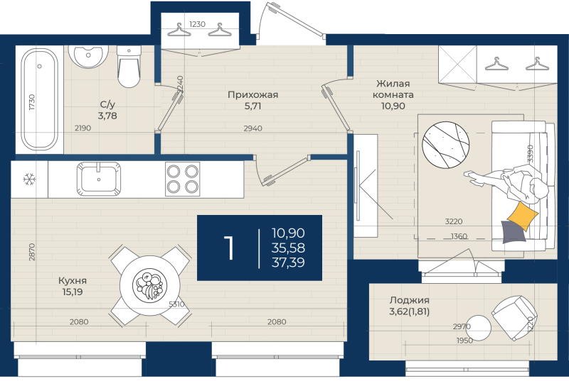 2 ккв (Евро) 37,4 м²