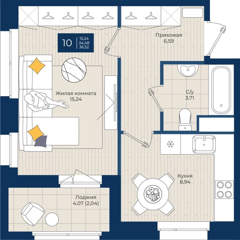 1 ккв 36,5 м²